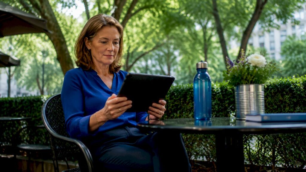 Manager checking multi-location scheduling software on tablet