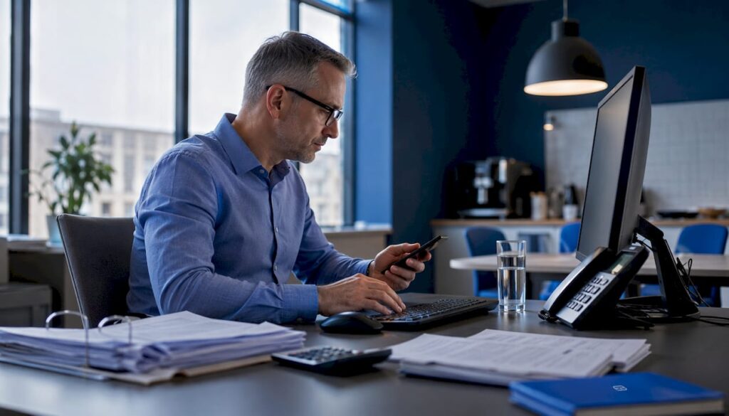 Accountant using scheduling software at desk