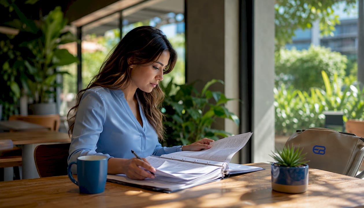 Accountant reviewing billing and scheduling documents