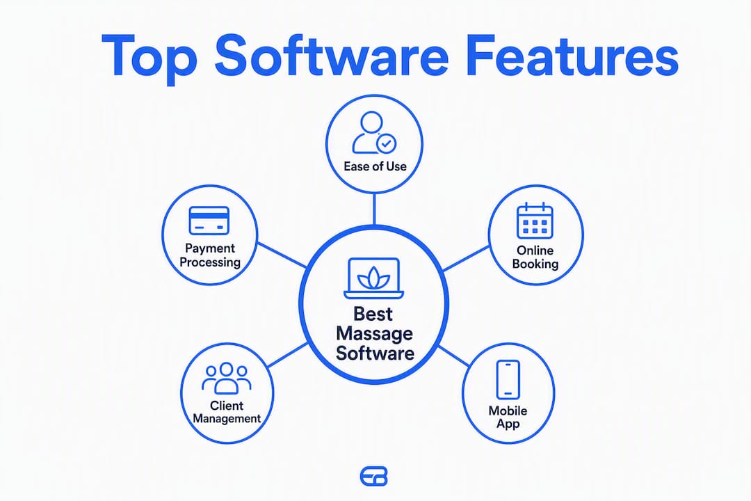 Infographic showing key features of massage booking software