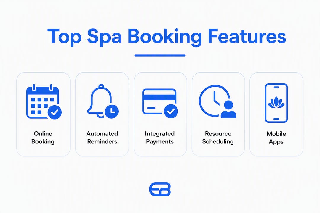Infographic showing spa booking software key features hierarchy
