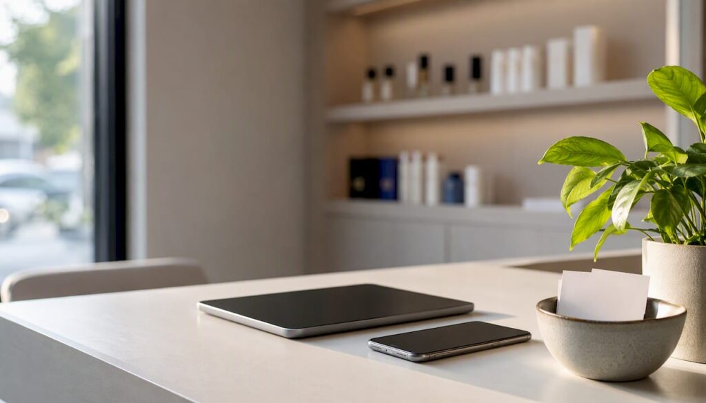 Salon scheduling workspace with devices off
