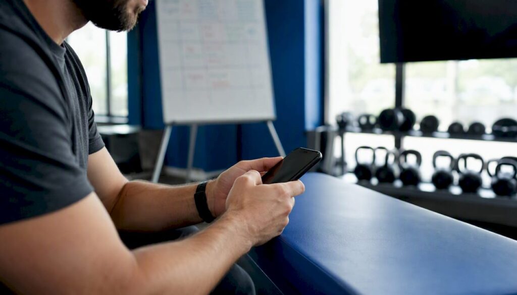 Close-up of hands composing SMS reminder on smartphone