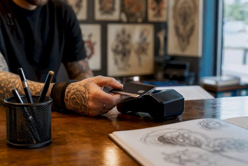 Client paying tattoo deposit with card
