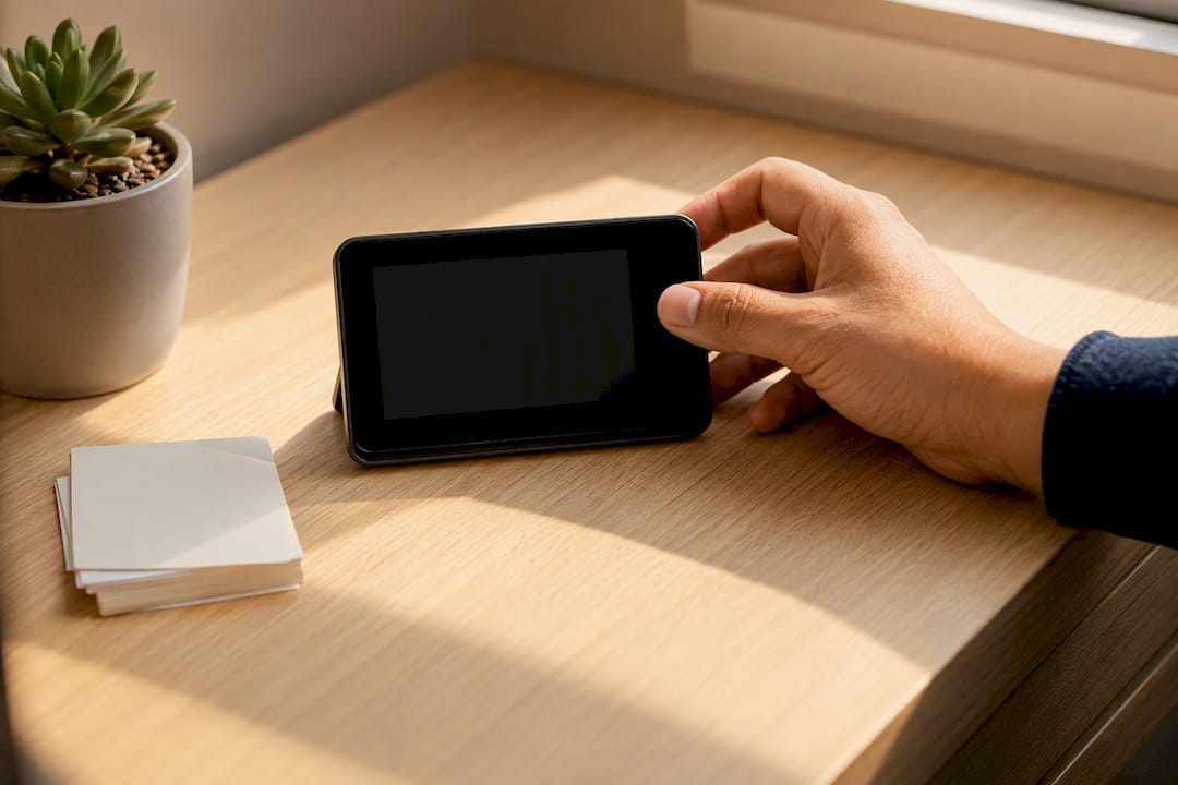 Hand placing smartphone for reminder automation