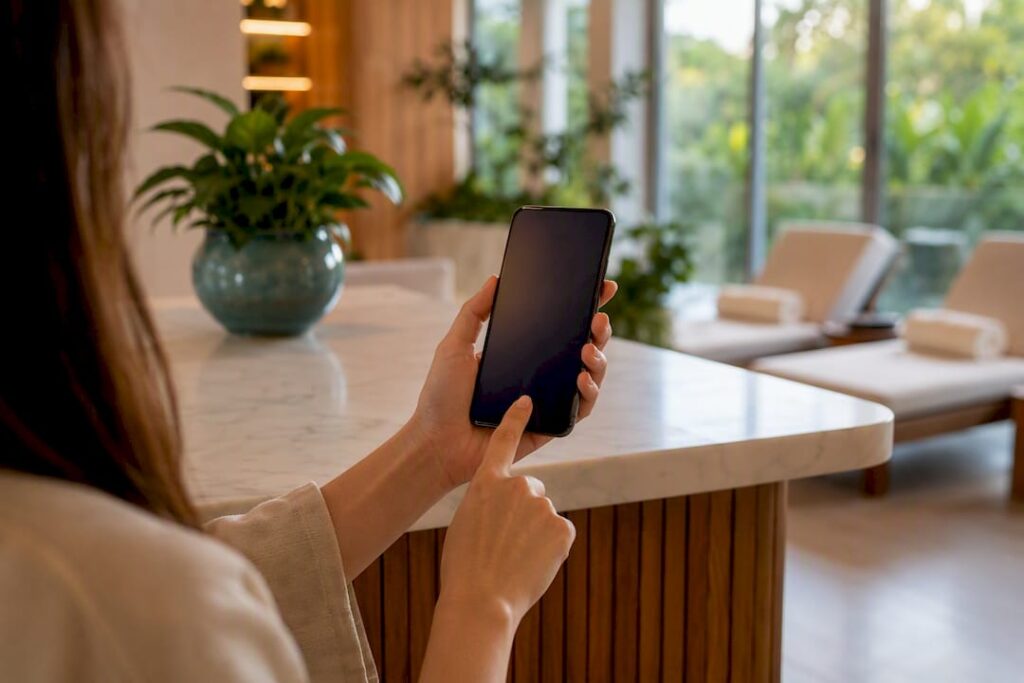 Hand tapping Instagram profile on smartphone