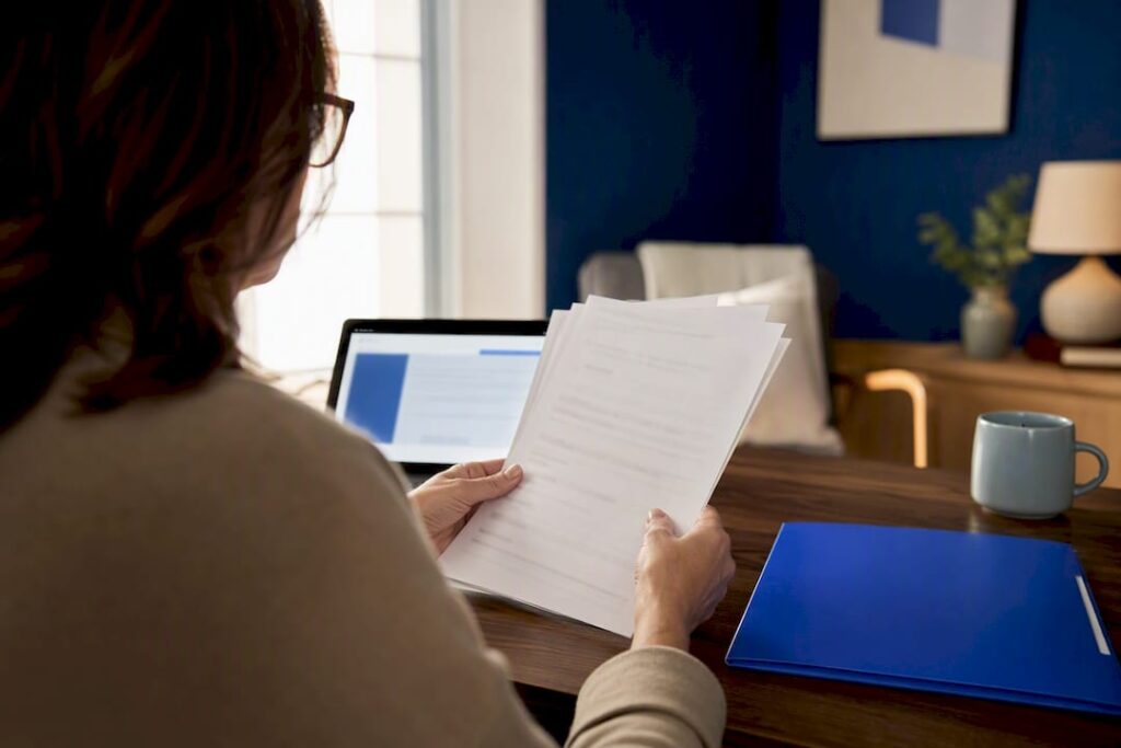 Clinician reviewing therapy intake forms