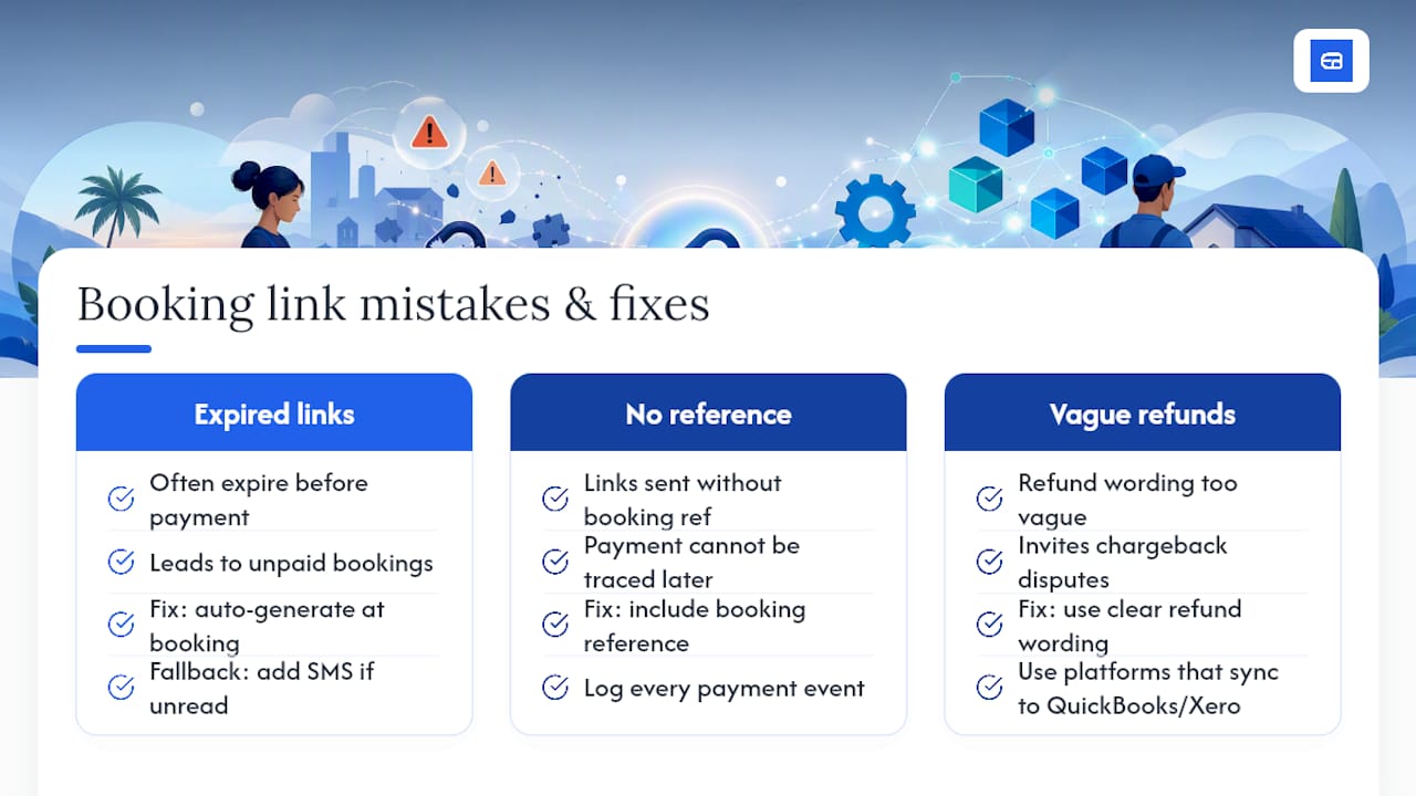 The Mistakes I See Most Often With Booking Payment Links — overview diagram
