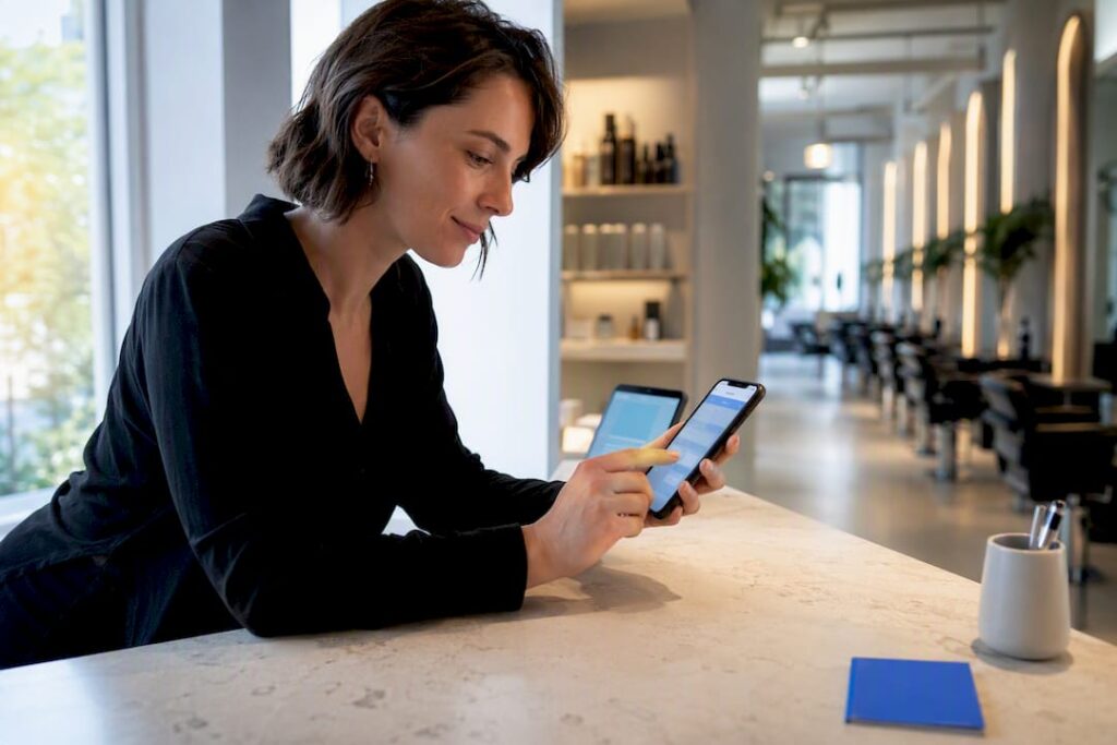 Salon owner testing an online booking page